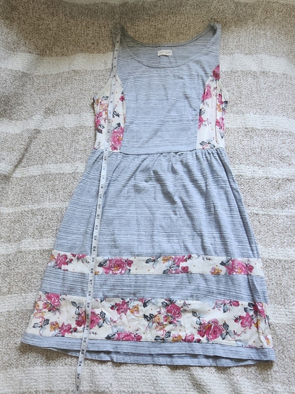 Maison Jules Light Blue Striped Dress with Pink Floral Panels - Picture 3 of 6